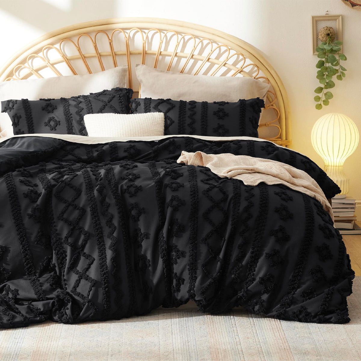 Bedsure Boho Duvet Cover Queen, Tufted Embroidery, 3-Piece, Beige