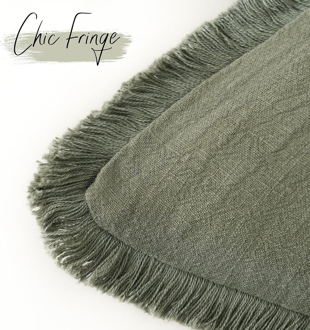 Foindtower Decorative Linen Fringe Throw Pillow Covers 20×20 Olive Green