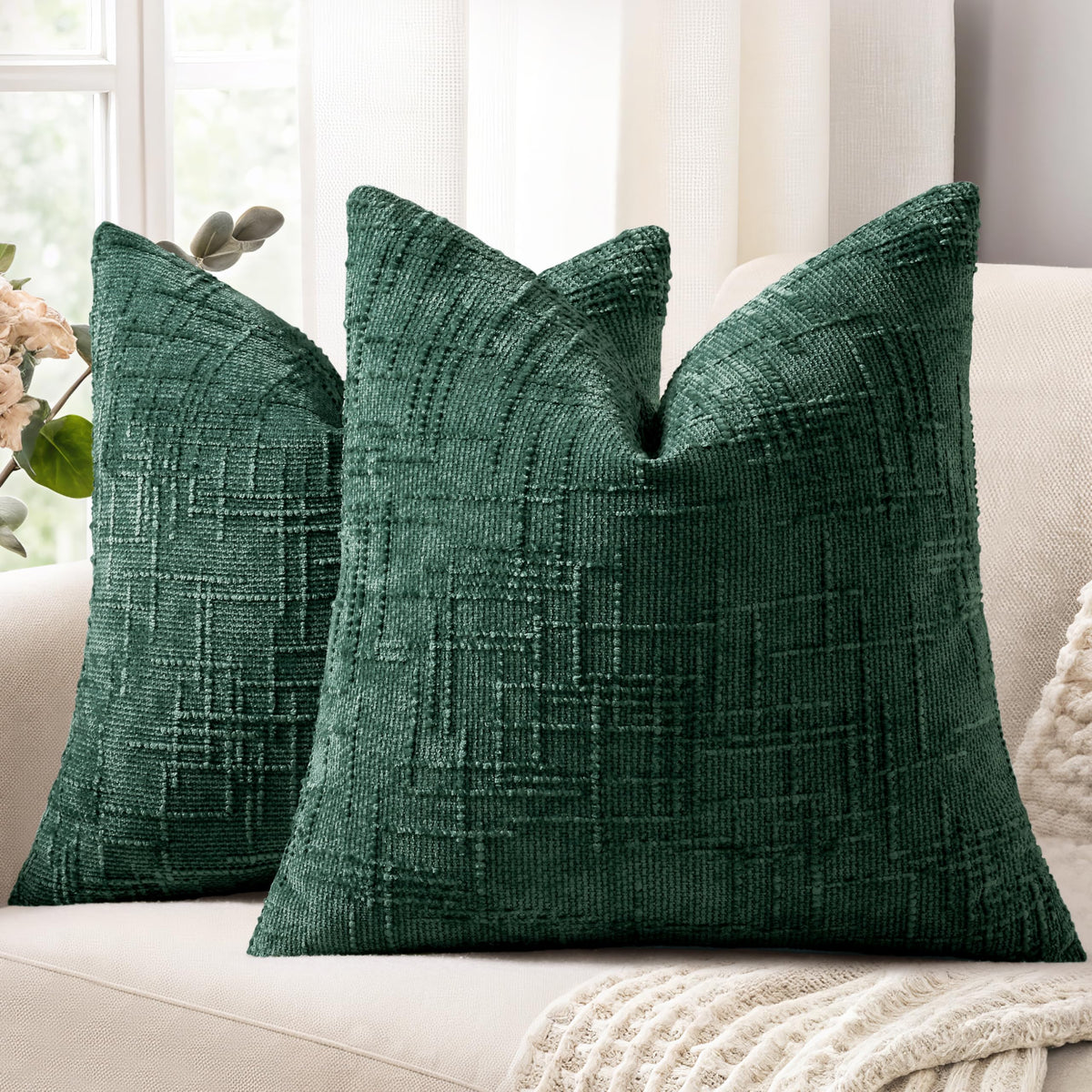 decorUhome Textured Chenille Throw Pillow Covers 18x18 Set of 2 Rust