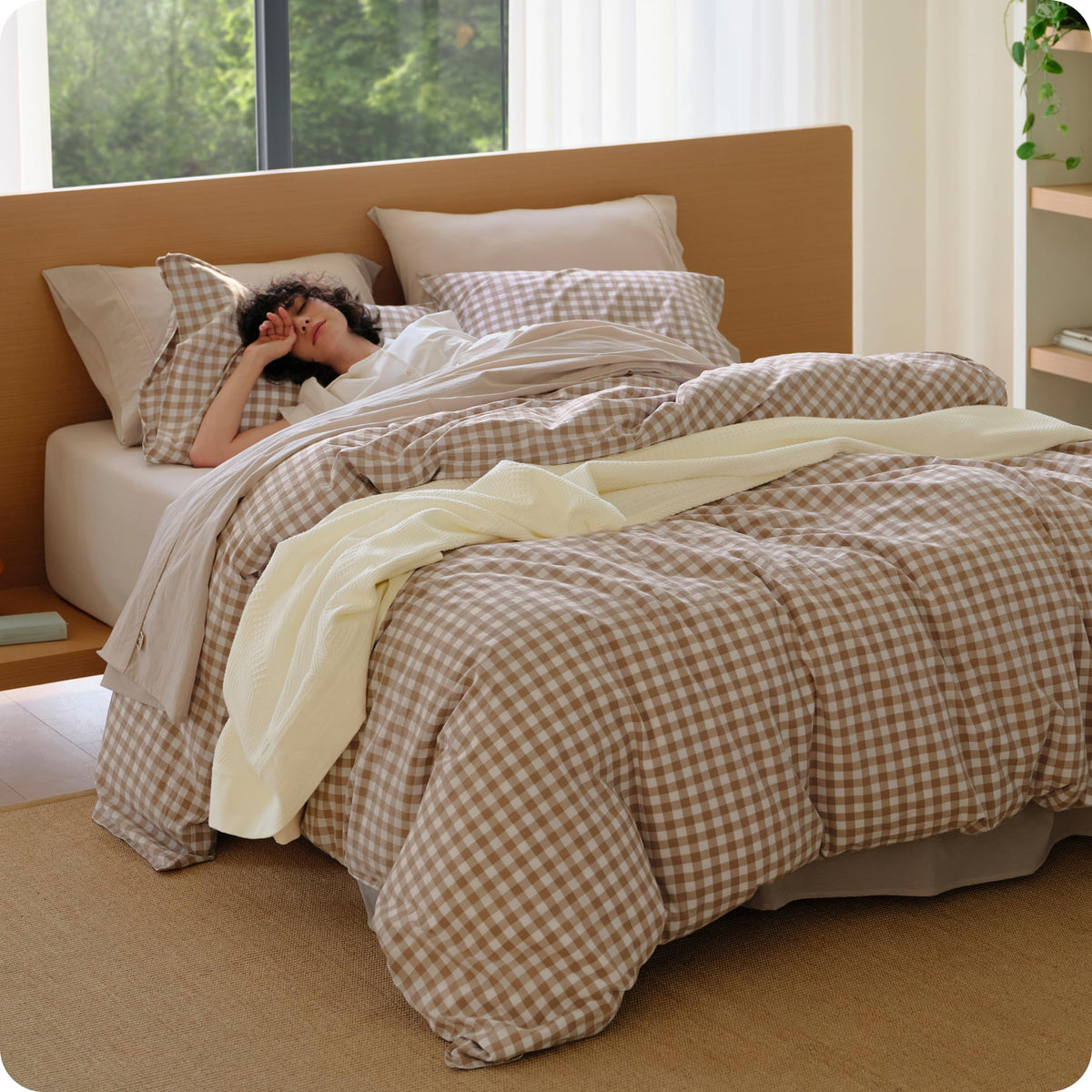 Bedsure PureWoven Gingham Duvet Cover Set Linen‑Like, King Size, 3-PC