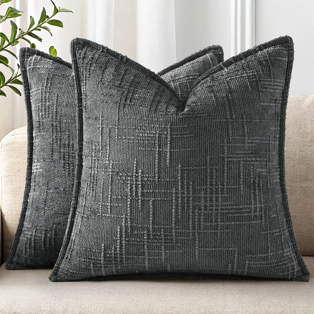 decorUhome Chenille Decorative Throw Pillow Covers 18x18 Set of 2, Navy