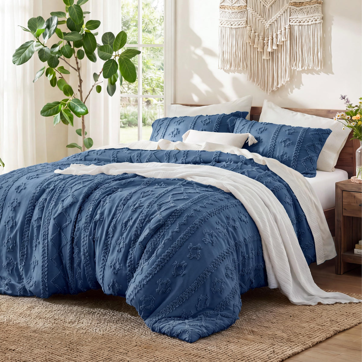 Bedsure Tufted Boho Comforter Set Queen, Bedroom Decor Bedding Set Beige