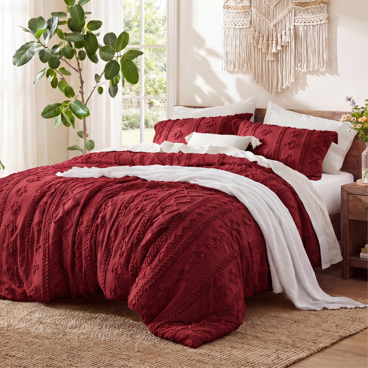 Bedsure Tufted Boho Comforter Set Queen, Bedroom Decor Bedding Set Beige