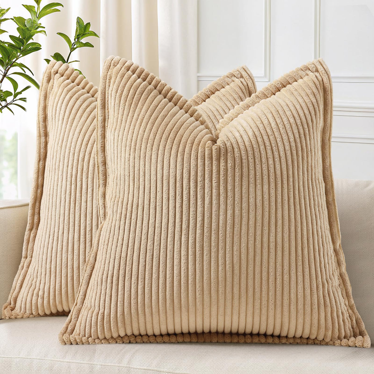decorUhome Fall Corduroy Olive Green Throw Pillow Covers 18x18 Set of 2