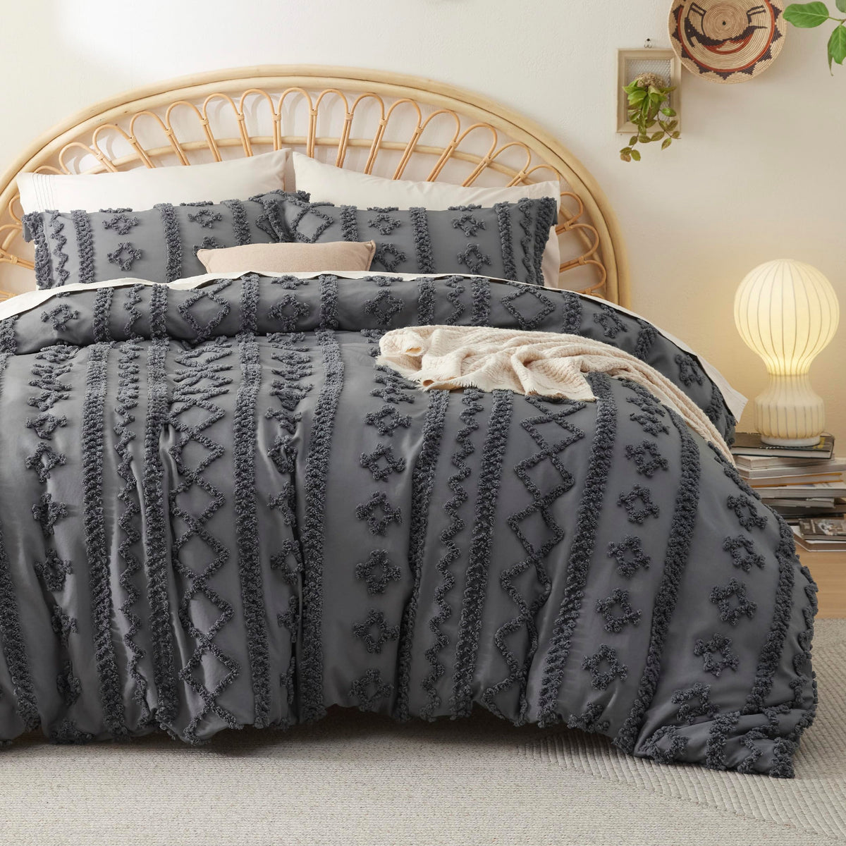 Bedsure Boho Cal King Duvet Cover, Tufted Embroidery, 3-Piece, Beige