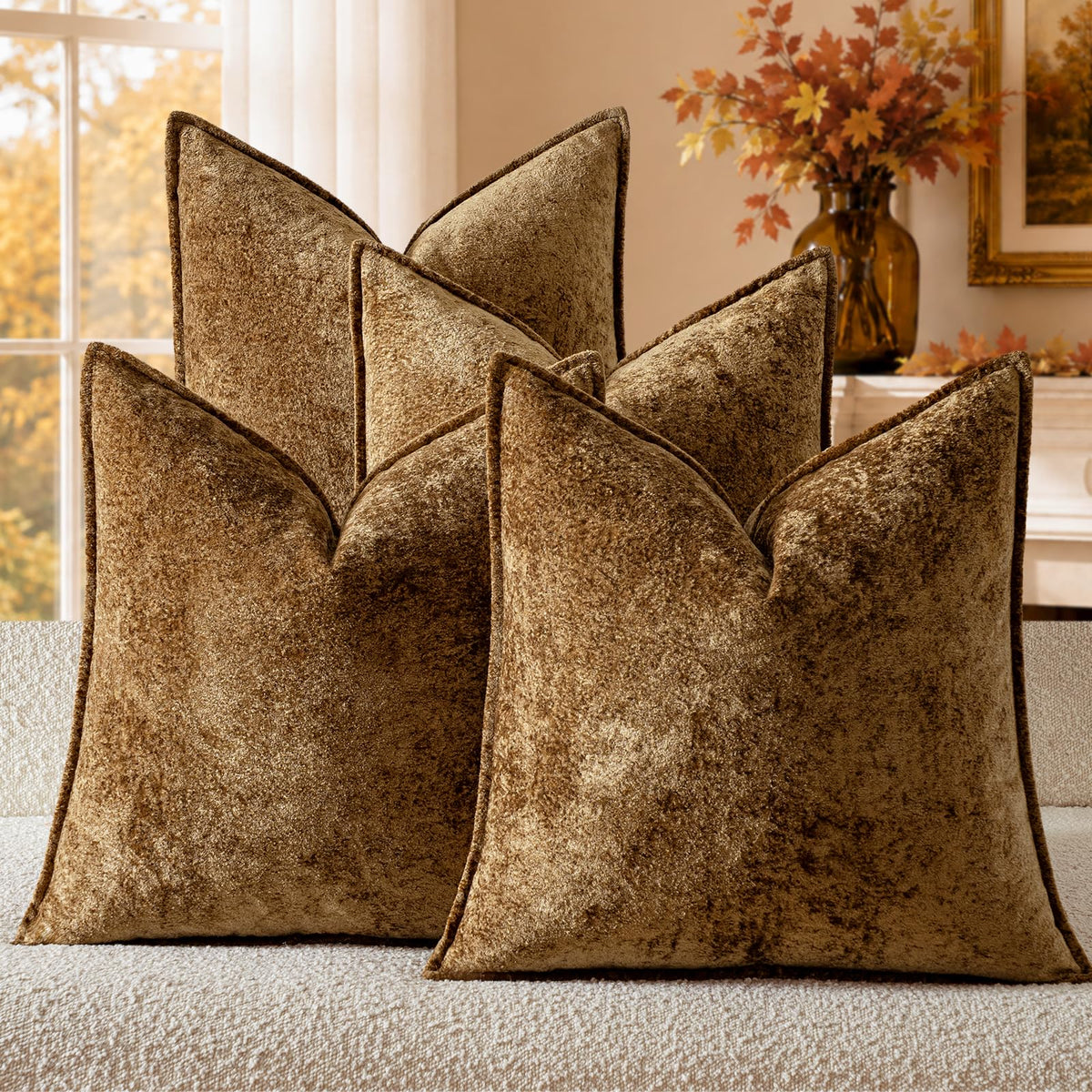 a moment Throw Pillow Covers 18X18 Inch 4 Packs,Soft Velvet Decorative Pillow Cases with 3D Ice Flower,Texture Modern Accent Cushion Covers for Sofa Couch Home Decor Modern Neutral