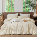 MooMee Striped Duvet Cover Set 100% Washed Cotton Linen Like Queen