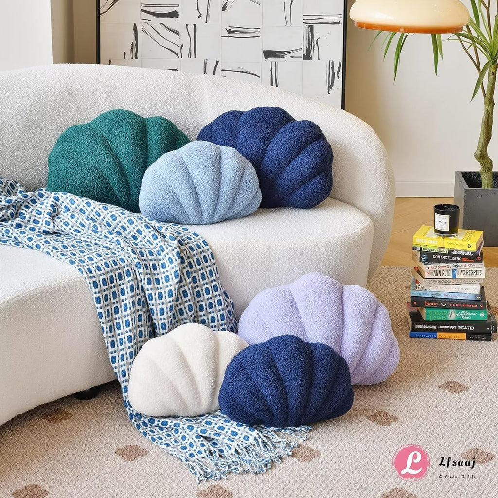 Lfsaaj Dusty Blue Seashell Throw Pillows, Shell Shaped Throw Pillows, 13 Inch Soft Home Decorative Pillow Plush Cushion for Bed Couch Living Sofa Room Decor Accent Throw Pillow