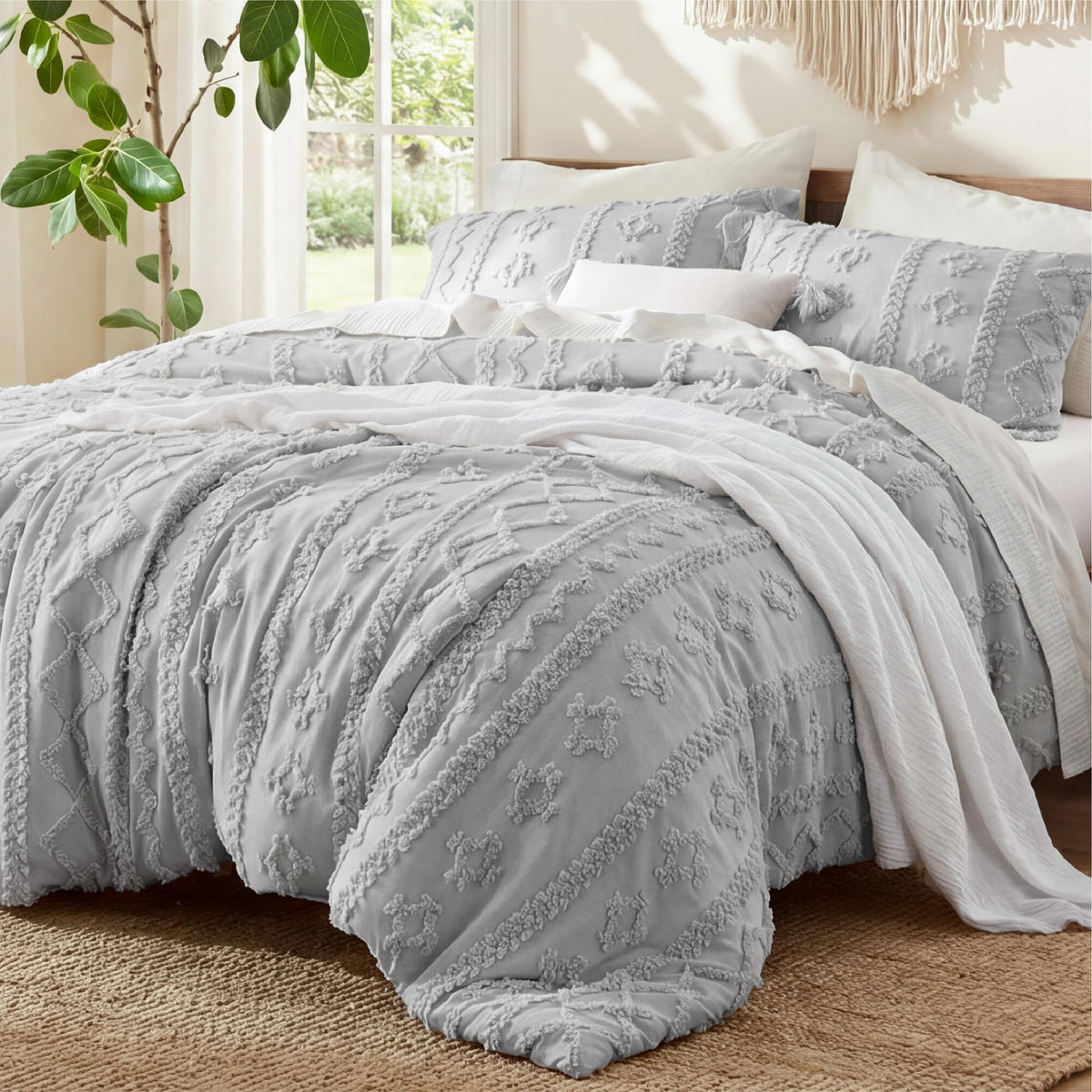 Bedsure Tufted Boho Comforter Set Queen, Bedroom Decor Bedding Set Beige