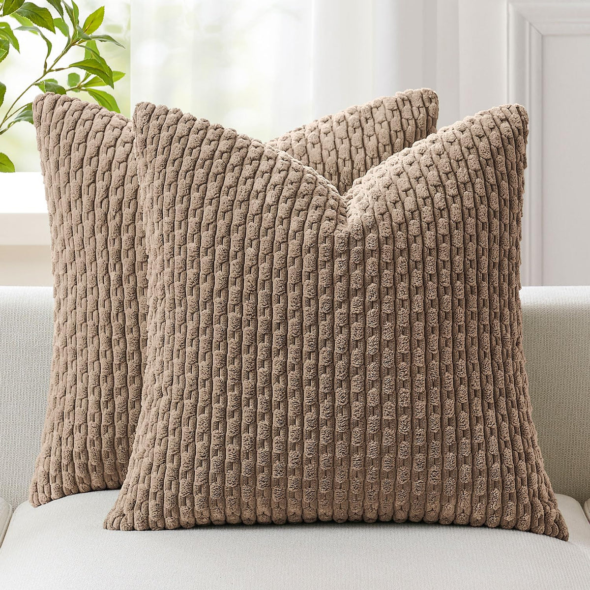 Kevin Textile Soft Corduroy 18x18 Inch Pillow Covers 2 Pack, Burnt Brick