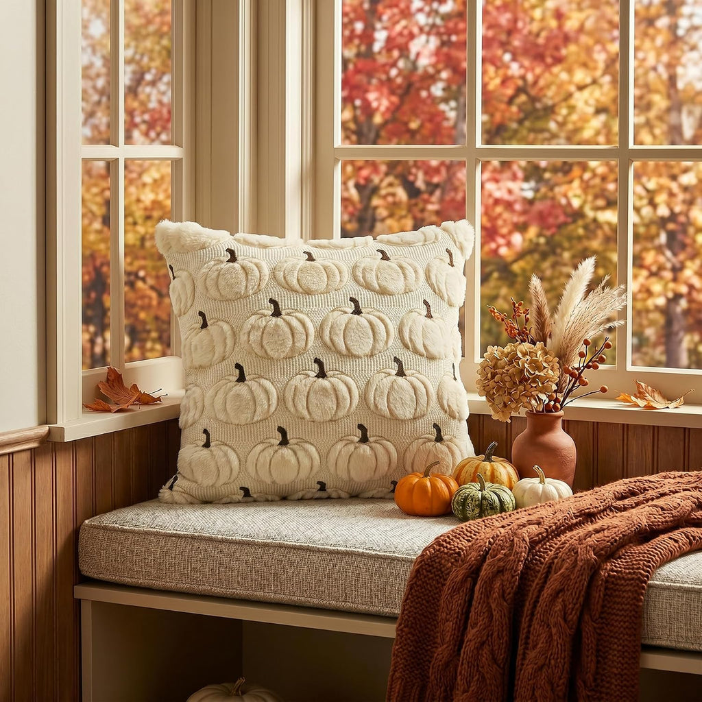 AVOIN colorlife Beige Fall Pumpkin Throw Pillow Covers 18x18 Inch