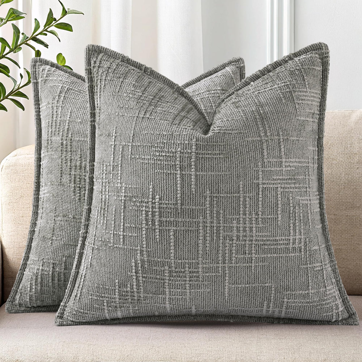 decorUhome Chenille Decorative Throw Pillow Covers 18x18 Set of 2, Navy