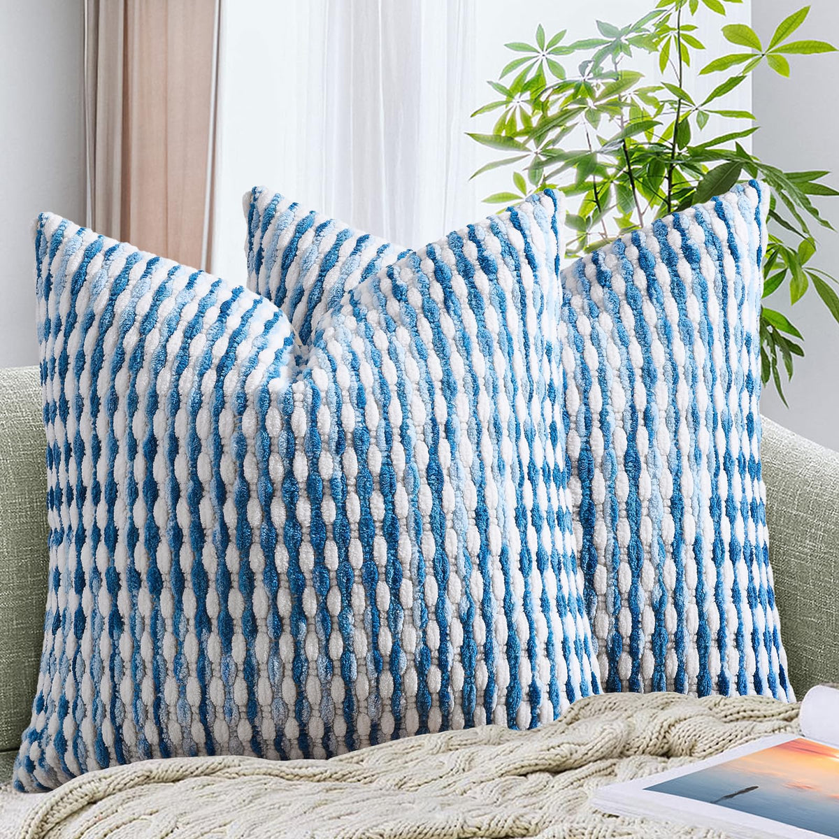 AmHoo Set of 2 Boho Chenille Pillow Cover,18 x 18-Inch Brown