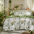 Bedsure PureWoven 100% Cotton Floral Duvet Cover Set, Queen, Green Garden
