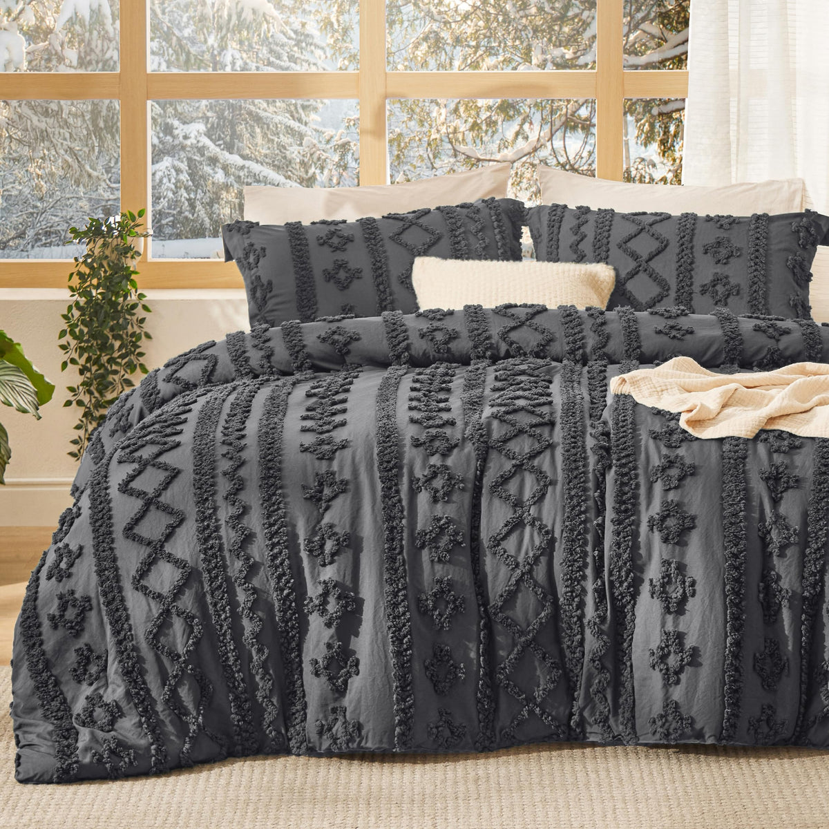 Bedsure Tufted Boho Comforter Set Queen, Bedroom Decor Bedding Set Beige