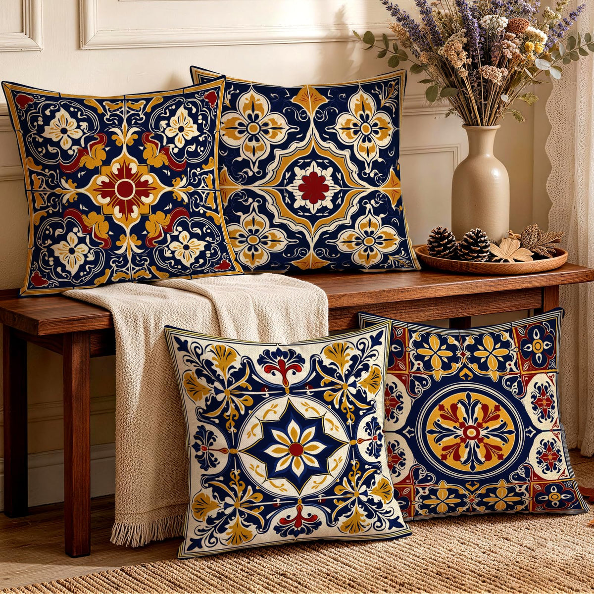 OBSEDE Retro Wood Grain Geometric Throw Pillow Covers 18 x 18 Inch Set of 4
