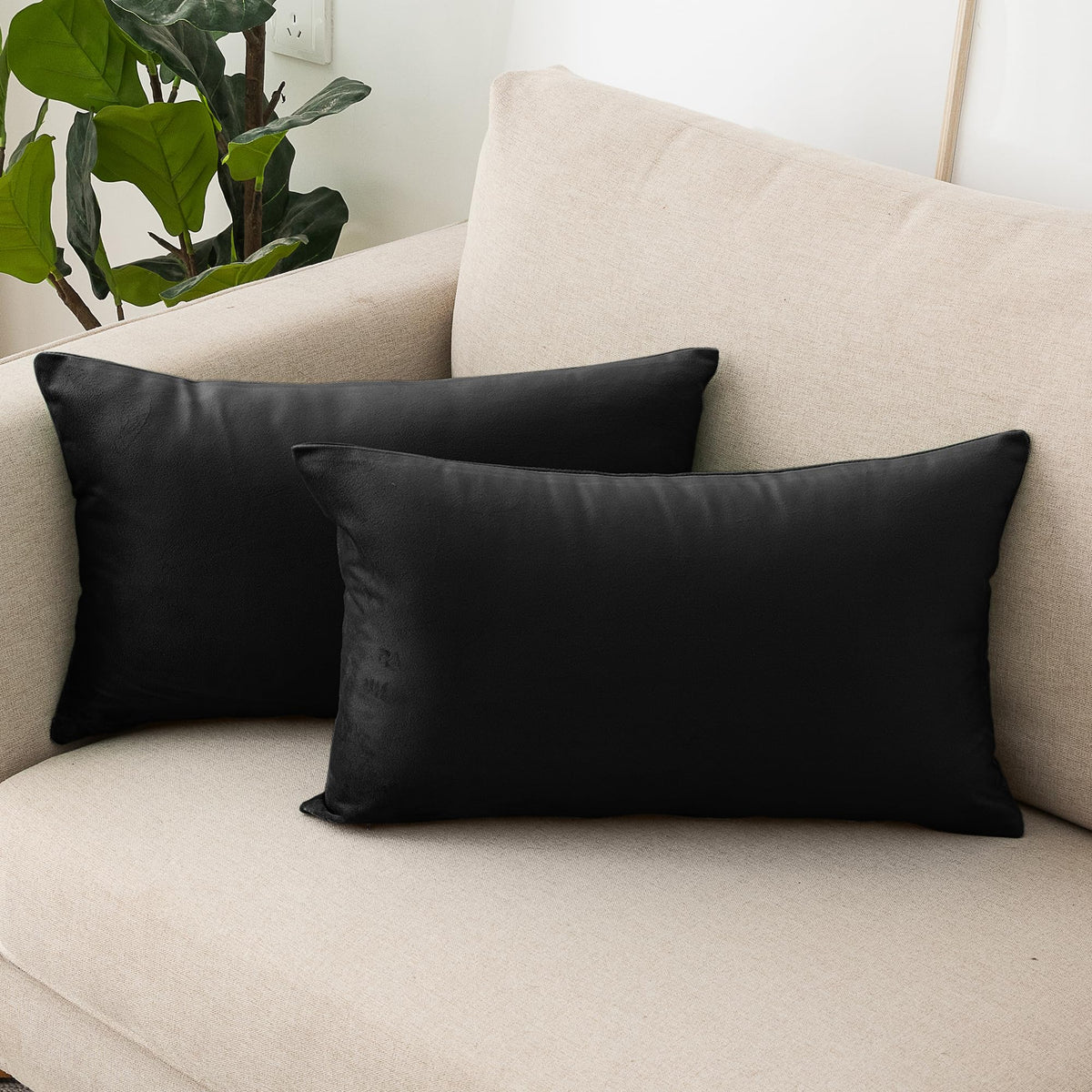 NiNi ALL Black Velvet Throw Pillow Covers 18x18 Pack of 2 Decorative Couch