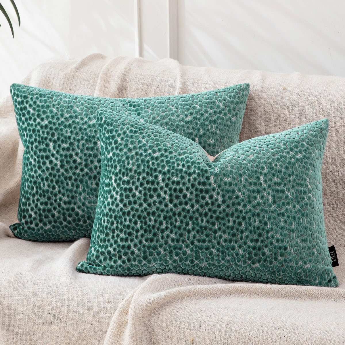 FIFU 18x18 Inch Throw Pillow Covers Set of 2, Jacquard Velvet, Olive Green