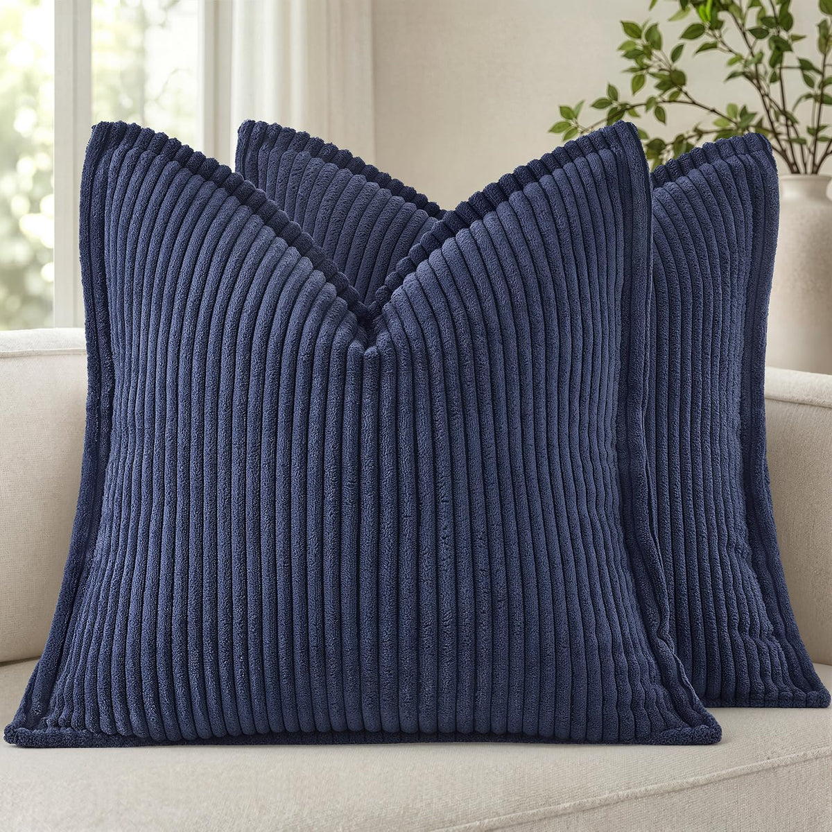 MIULEE Couch Pillow Covers 18x18 Olive Green Textured Corduroy