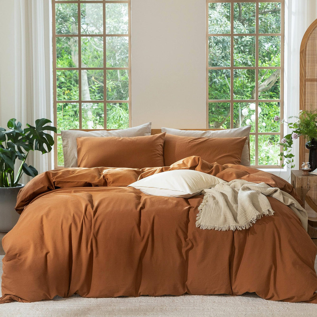 MooMee Duvet Cover Set 100% Washed Cotton Linen Like King