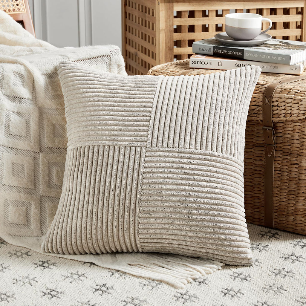 Fancy Homi Blush Pink Lumbar Decorative Throw Pillow Covers 12x20 Inch for Living Room Couch Bed, Rustic Farmhouse Boho Home Decor, Soft Striped Corduroy Rectangle Accent Cushion Case 30x50 cm