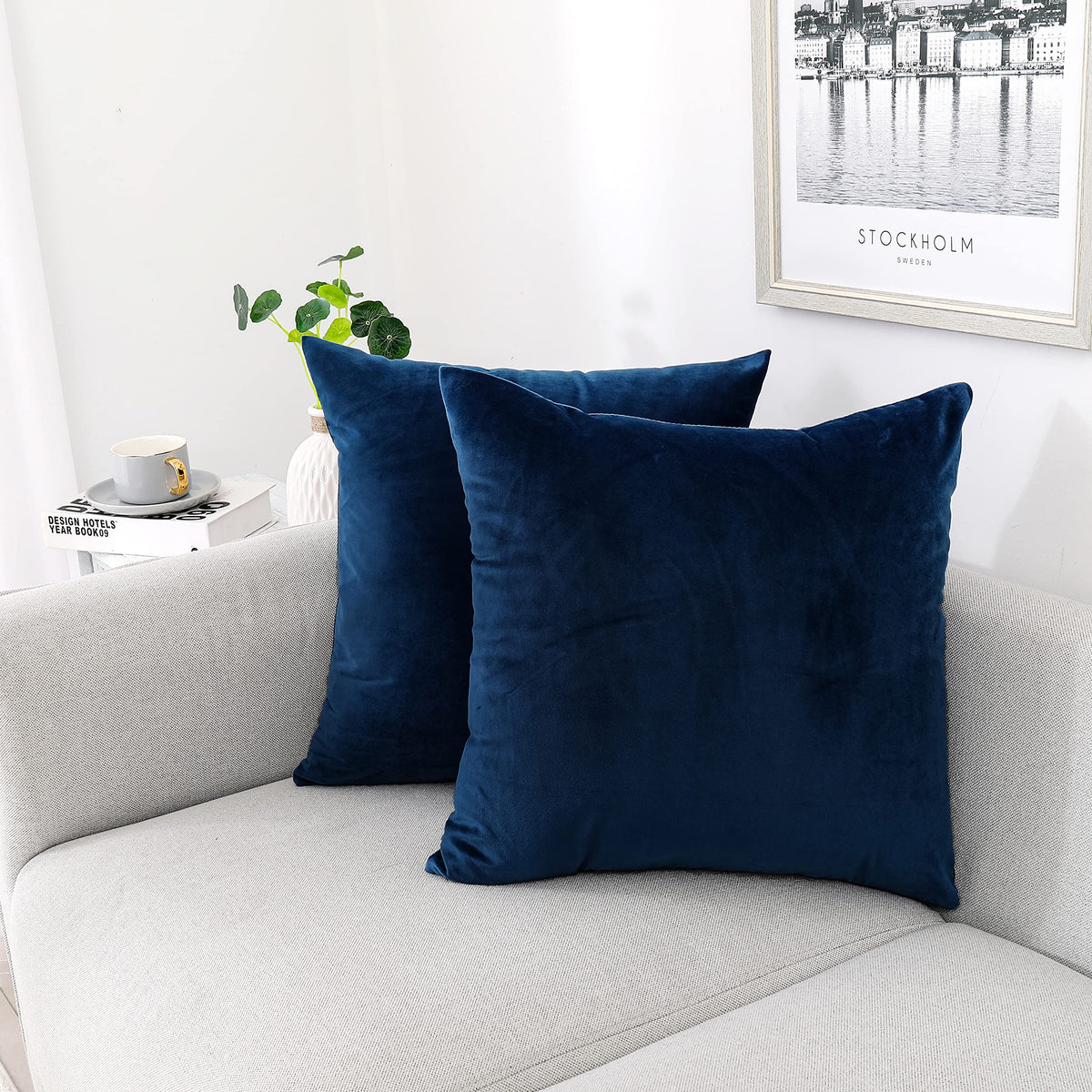 NiNi ALL Black Velvet Throw Pillow Covers 18x18 Pack of 2 Decorative Couch