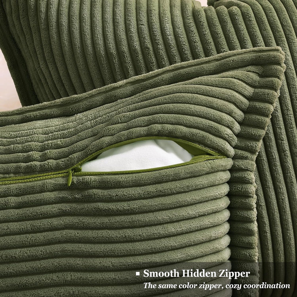 decorUhome Fall Corduroy Olive Green Throw Pillow Covers 18x18 Set of 2