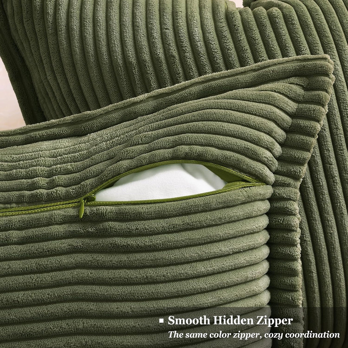 decorUhome Fall Corduroy Olive Green Throw Pillow Covers 18x18 Set of 2