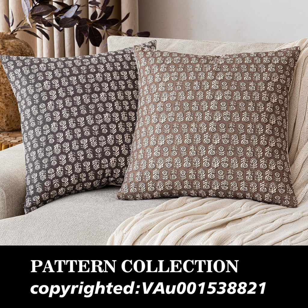 Foindtower Decorative Floral Print Throw Pillow Covers 20×20 Inch,Brown
