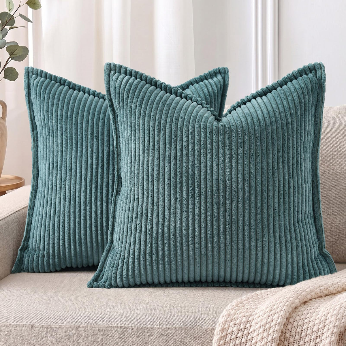 Mecatny Corduroy Fall Throw Pillow Covers 18x18 Set of 2 Olive Green