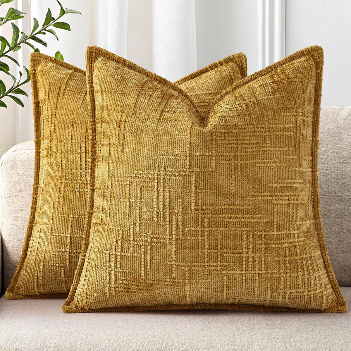decorUhome Chenille Decorative Throw Pillow Covers 18x18 Set of 2, Navy