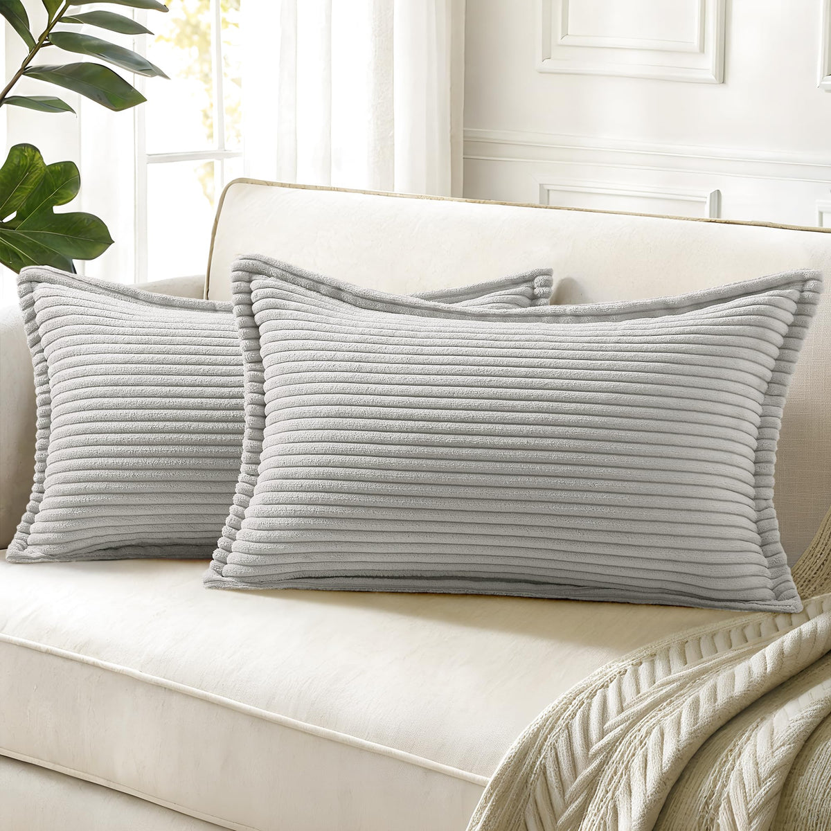 decorUhome Fall Corduroy Olive Green Throw Pillow Covers 18x18 Set of 2