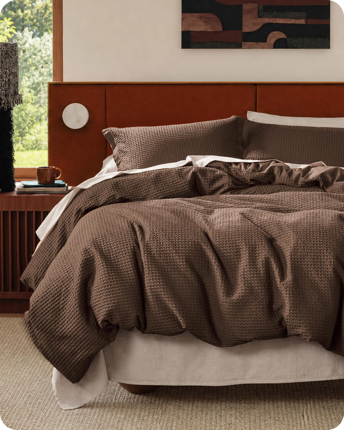 Bedsure PureWoven 3 Pieces 100% Cotton Waffle Duvet Cover Set, King, Linen