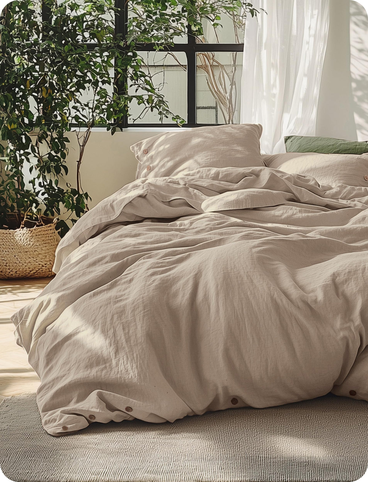 Bedsure PureWoven Linen Duvet Cover Queen, Linen Cotton Blend, Olive Green
