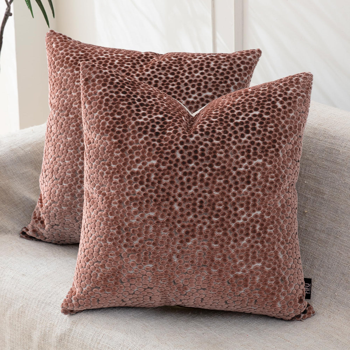 FIFU 18x18 Inch Throw Pillow Covers Set of 2, Jacquard Velvet, Olive Green
