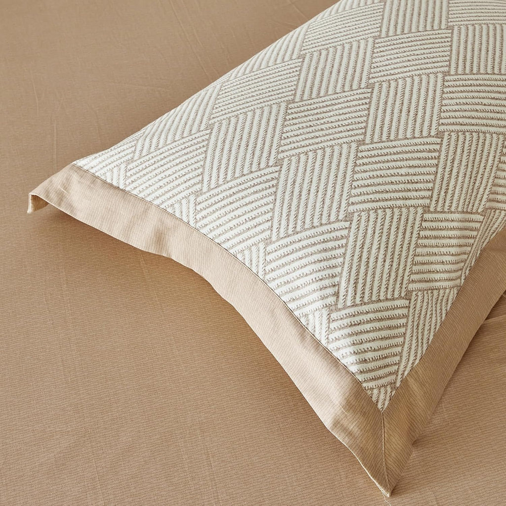 SUSYBAO Taupe Geometric Duvet Cover Queen 100% Cotton 3 Pieces Set