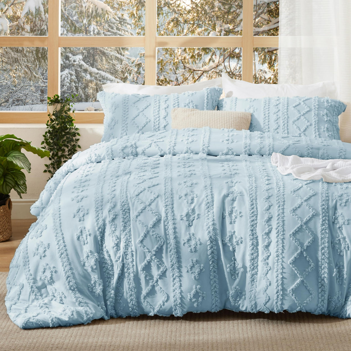 Bedsure Tufted Boho Comforter Set Queen, Bedroom Decor Bedding Set Beige