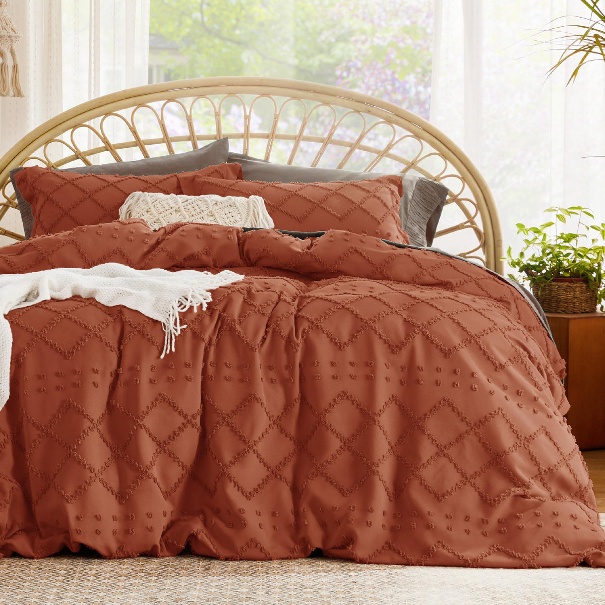 Bedsure White Boho Duvet Cover Queen, Soft Vintage Embroidery