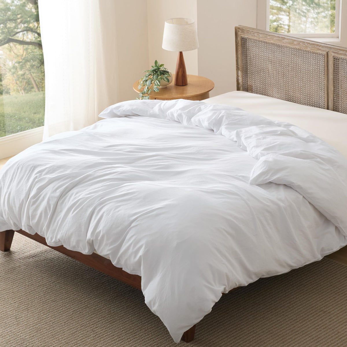 Bedsure Prewashed Duvet Cover Queen, Cotton-Like Soft Bedding Set, Beige