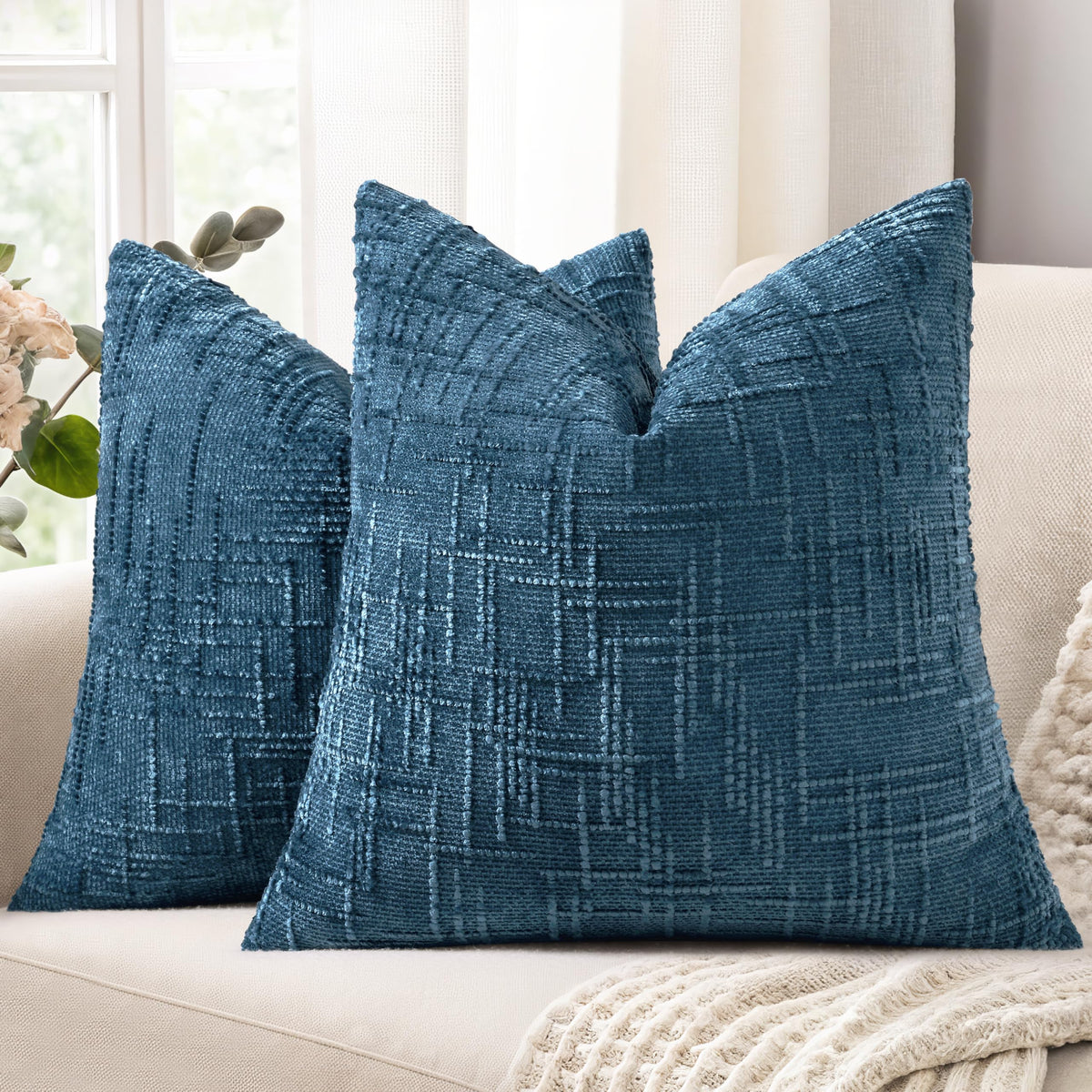 decorUhome Textured Chenille Throw Pillow Covers 18x18 Set of 2 Rust