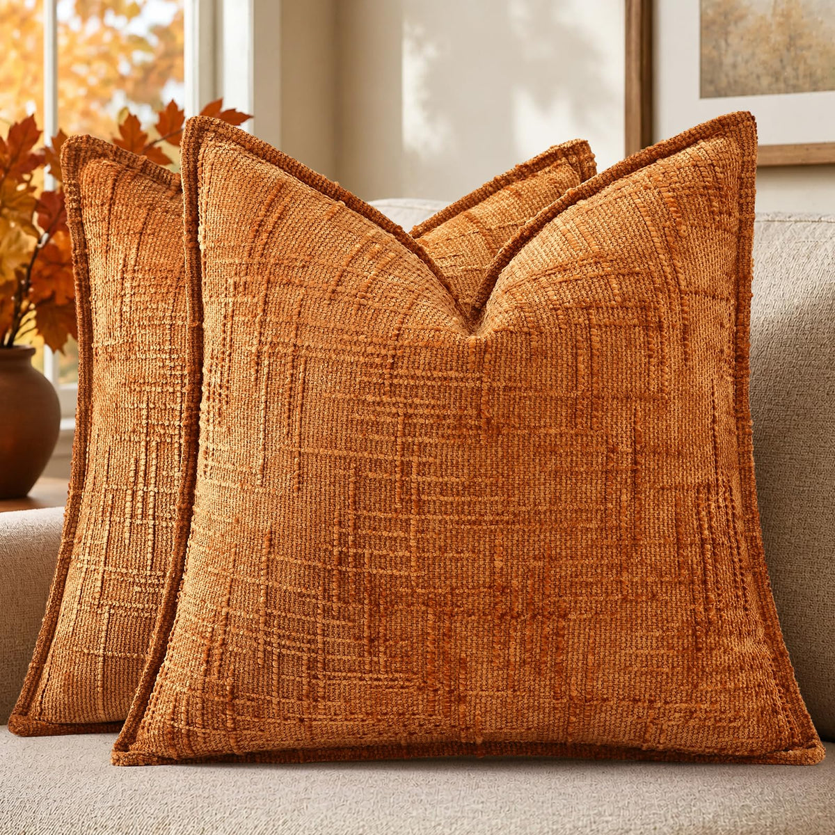 decorUhome Chenille Decorative Throw Pillow Covers 18x18 Set of 2, Navy