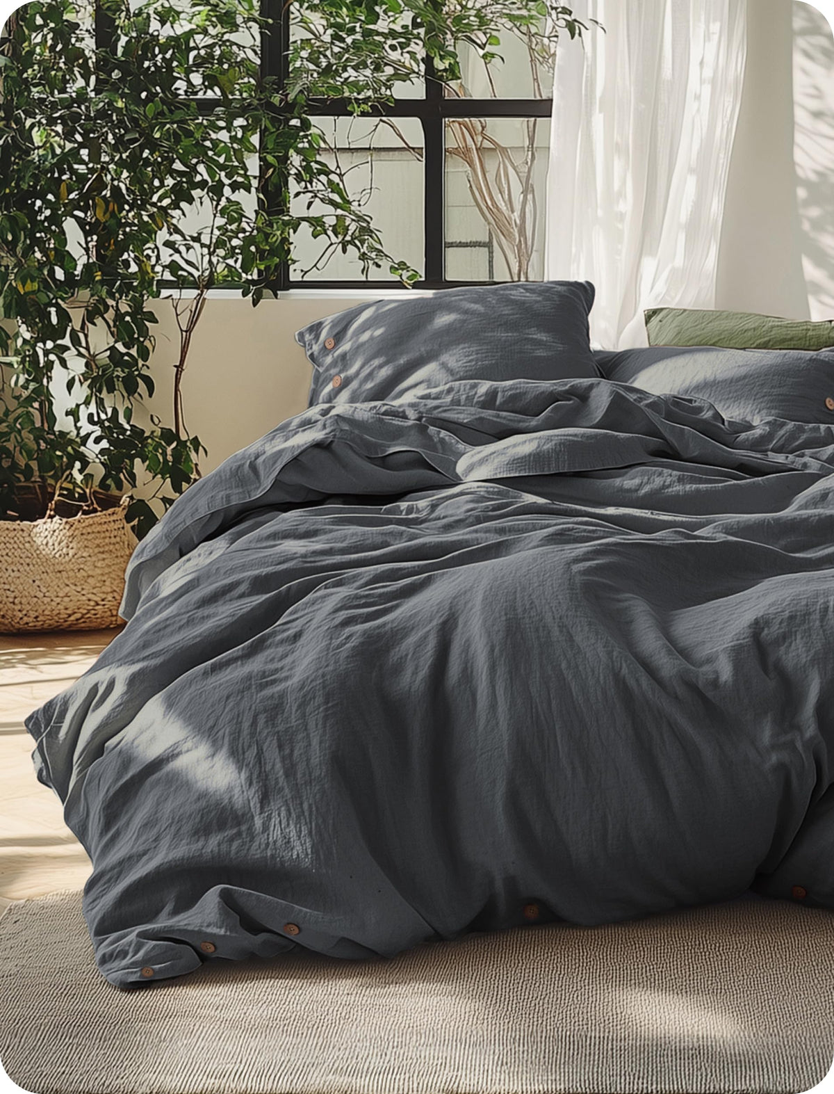 Bedsure PureWoven Linen Duvet Cover Queen, Linen Cotton Blend, Olive Green