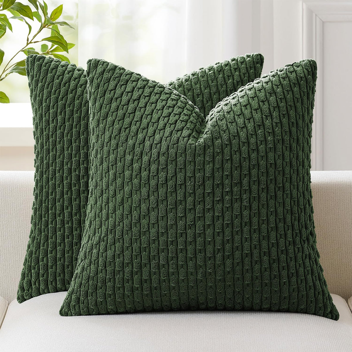 Kevin Textile Soft Corduroy 18x18 Inch Pillow Covers 2 Pack, Burnt Brick