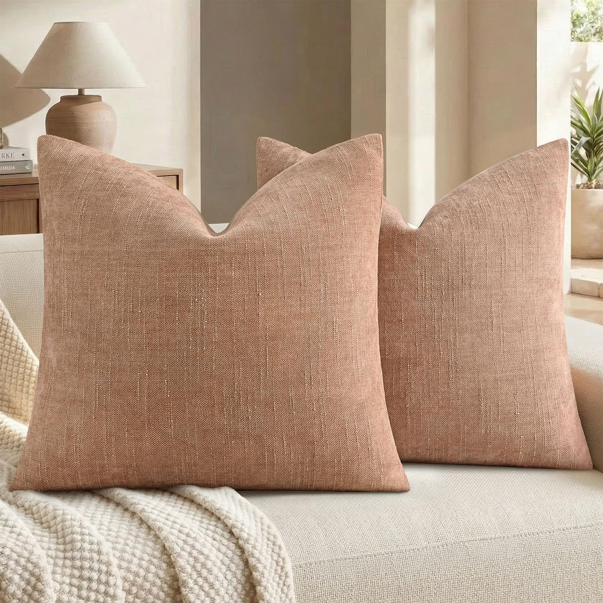 decorUhome Chenille Decorative Throw Pillow Covers 18x18 Set of 2, Brown
