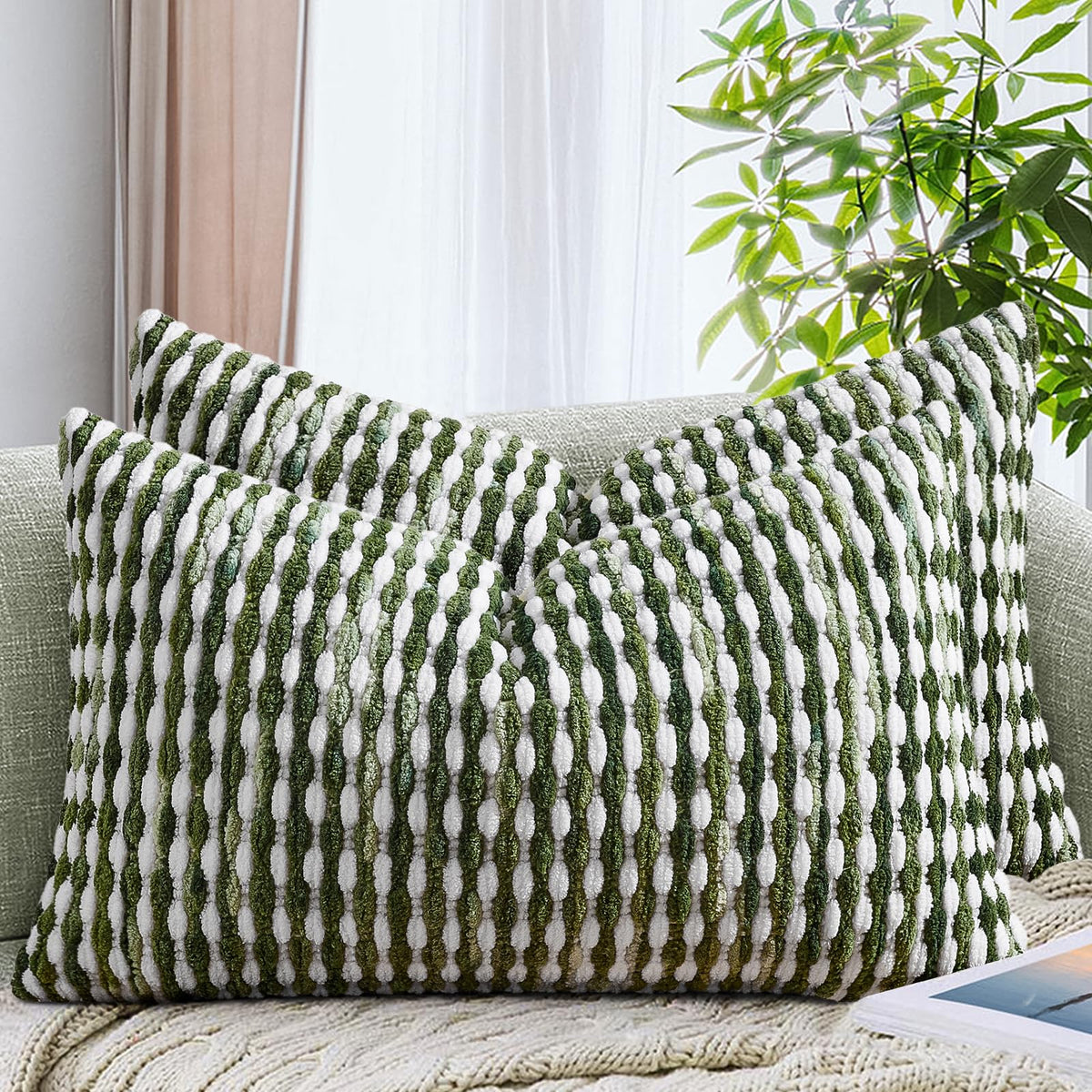 AmHoo Set of 2 Boho Chenille Pillow Cover,18 x 18-Inch Brown