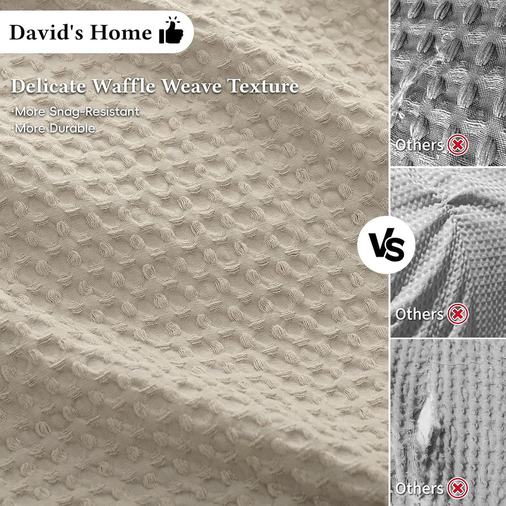 David's Home Soft Textured Waffle Weave Duvet Cover Set, King Size, Natural
