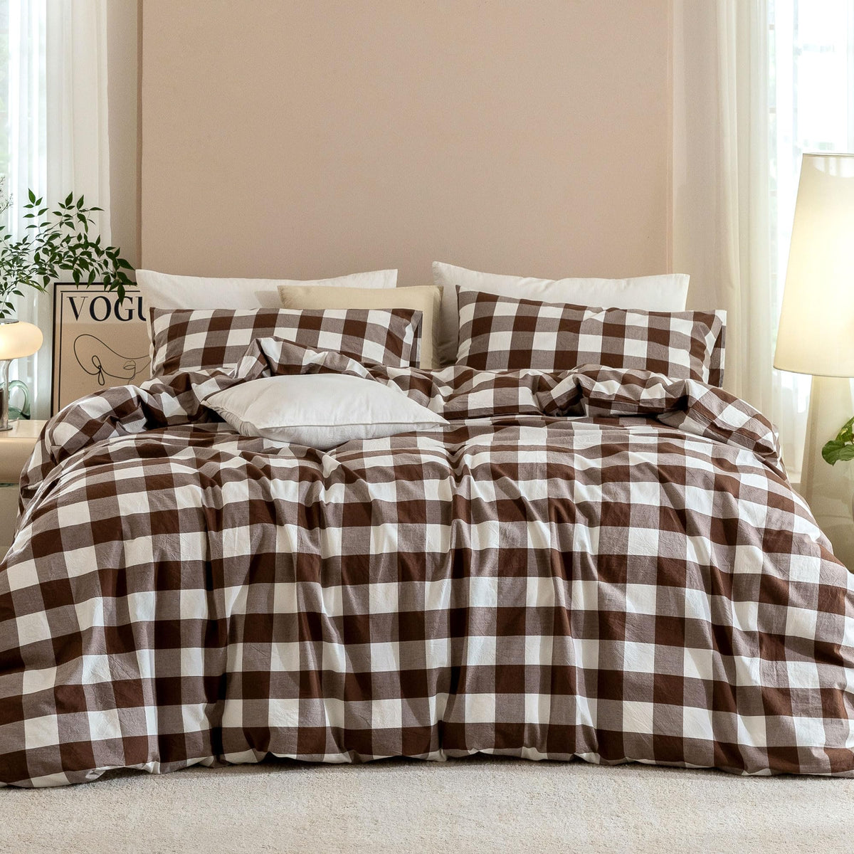 JIYUAN Queen Washed Cotton Duvet Cover Set, 3-Piece, Relaxed Linen Feel