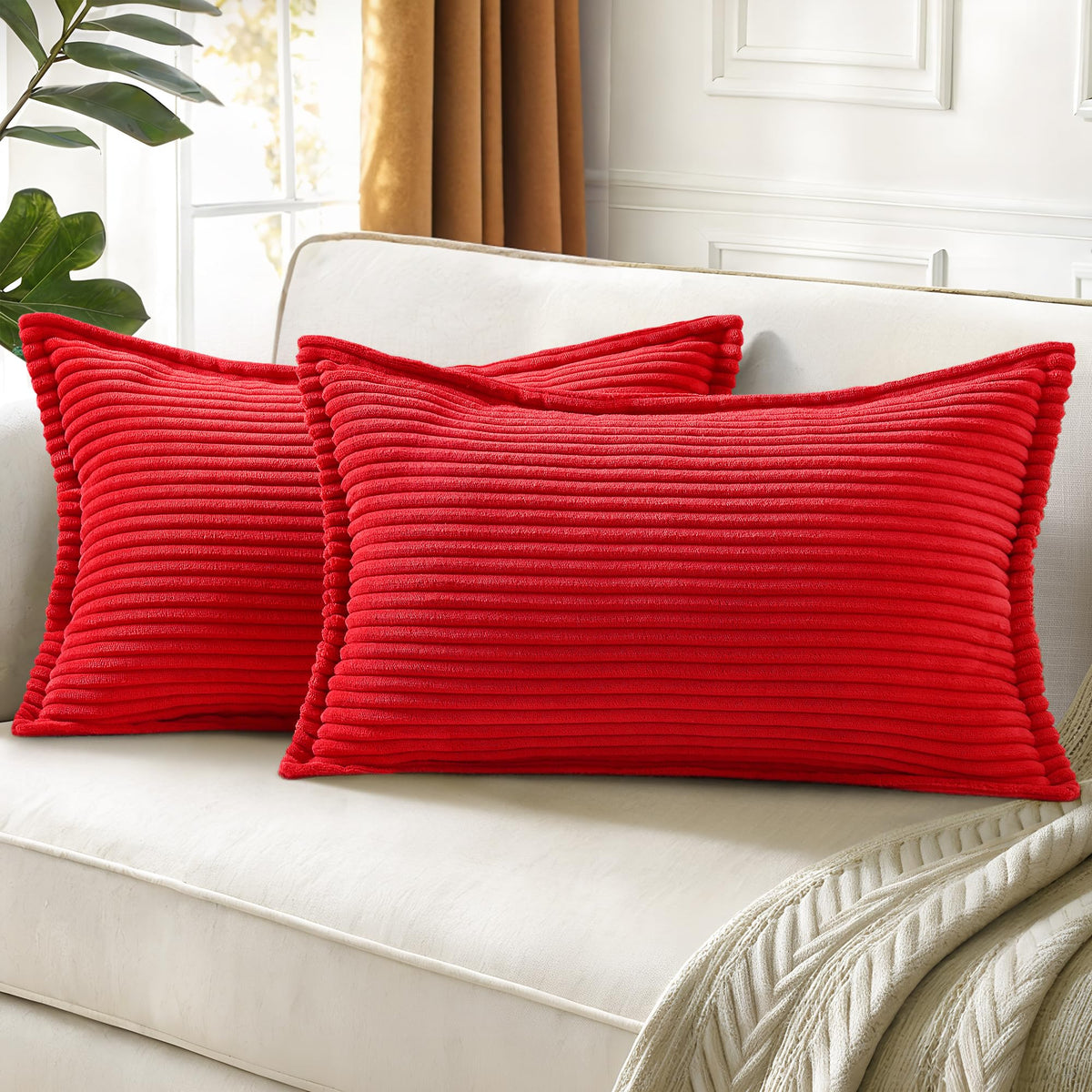 decorUhome Fall Corduroy Olive Green Throw Pillow Covers 18x18 Set of 2
