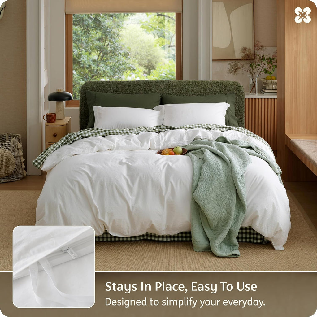 Bedsure PureWoven 100% Washed Cotton Duvet Cover Set, King Size, 3-PC