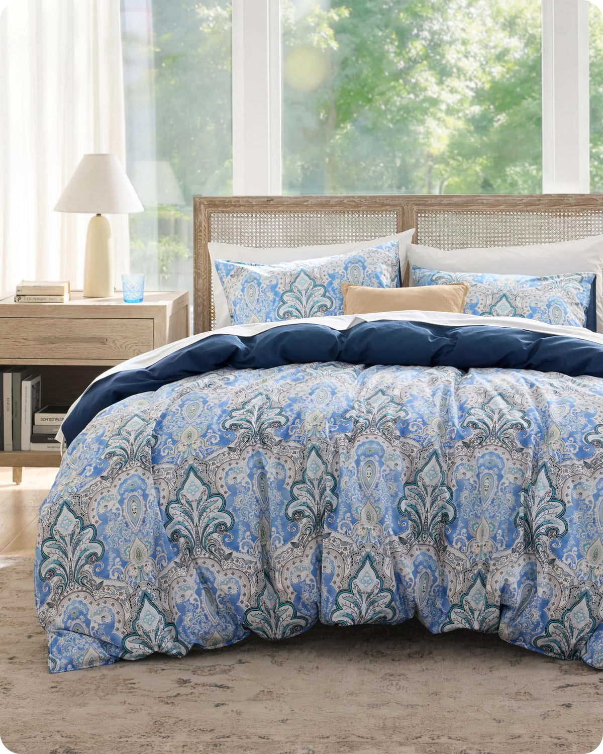 Bedsure PureWoven 100% Cotton Floral Duvet Cover Set, Queen, Green Garden